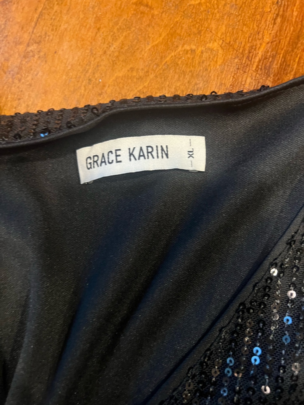 Grace Karin Black Sequin Wrap Top V-Neck Party Evening Blouse XL - Picture 2 of 4